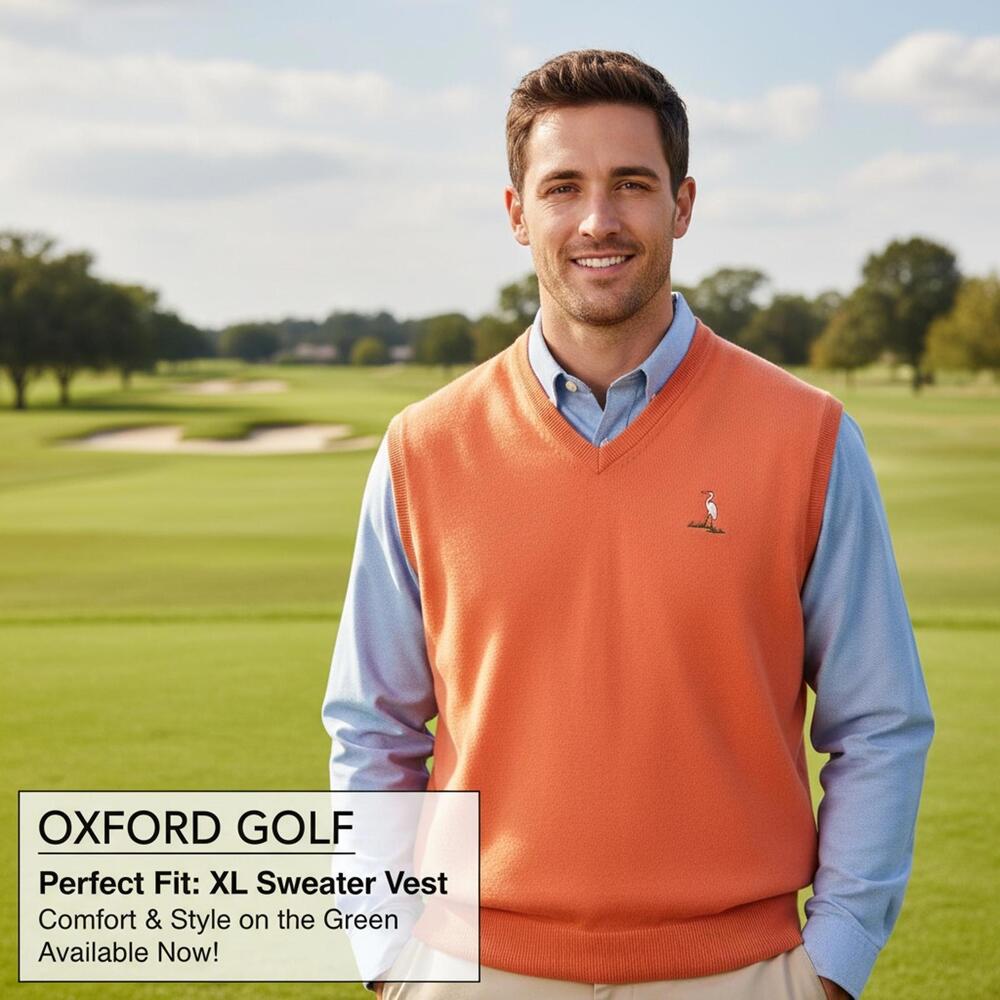 Oxford Golf Men's V-Neck Sweater Vest XL Orange
